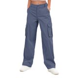 Calças Cargo Gracyoga De Cintura Alta, Pernas Largas, Jeans, Azul, Azul, Feminino