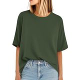 Camiseta Feminina Yucolen De Grandes Dimensões De Manga Curta Verde Militar