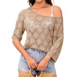 Suéter Feminino Jiflora, De Verão, Sem Ombros, Crochê, Damasco, L
