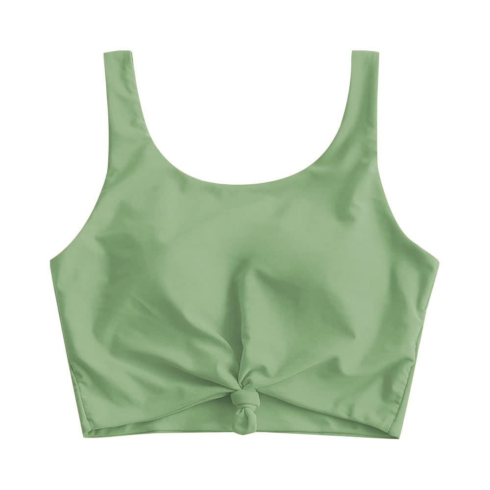 Top De Biquíni Zaful Front Knot Crop, Tanquíni Acolchoado, Cinza C, Verde 3gg