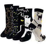 Meias Antiderrapantes Artfasion Grip Novelty Cat Women 5 Pares 35-40