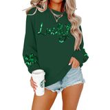 Moletom Feminino Fayaleq Com Lantejoulas Lucky Shamrock Do Dia De São Patrício