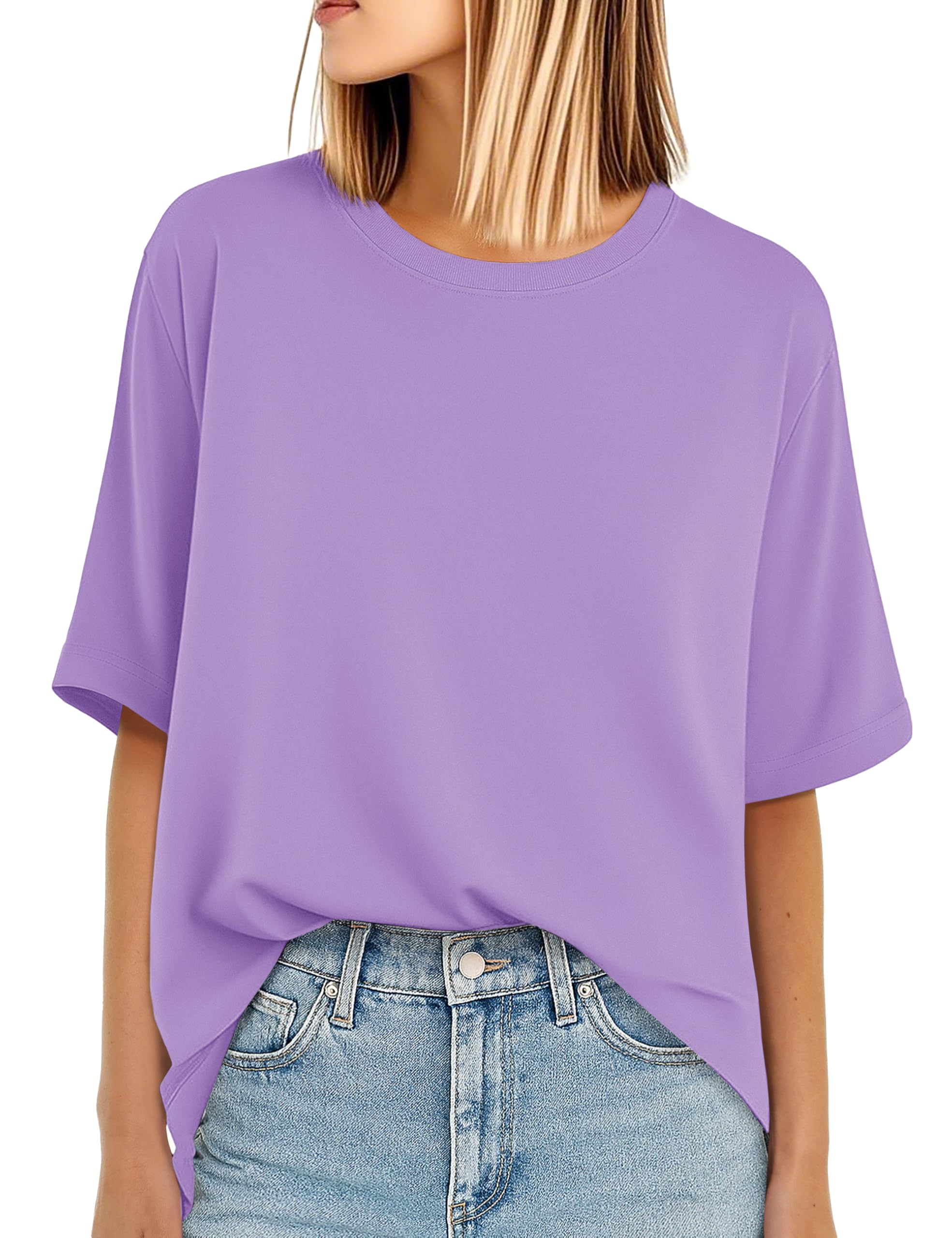 Camiseta Feminina Yucolen De Verão De Tamanho Grande, Manga Curta, Roxa Clara