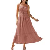Vestido Grace Karin, Casual De Verão, Em Camadas, Gola Quadrada, Vermelho Claro, Marrom