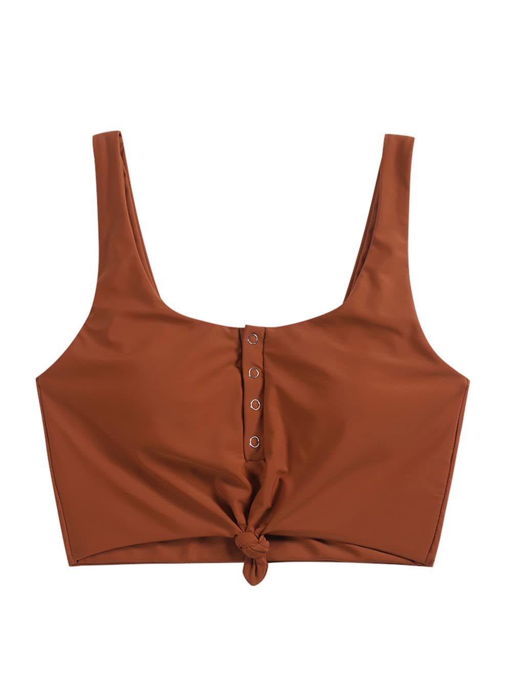 Top De Biquíni Zaful Front Knot Crop Tankini Acolchoado Marrom Para Mulheres