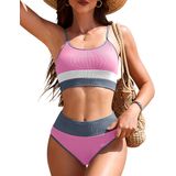 Conjunto De Biquíni Ai&#39;mage Feminino De Cintura Alta Para Controle De Barriga Rosa M