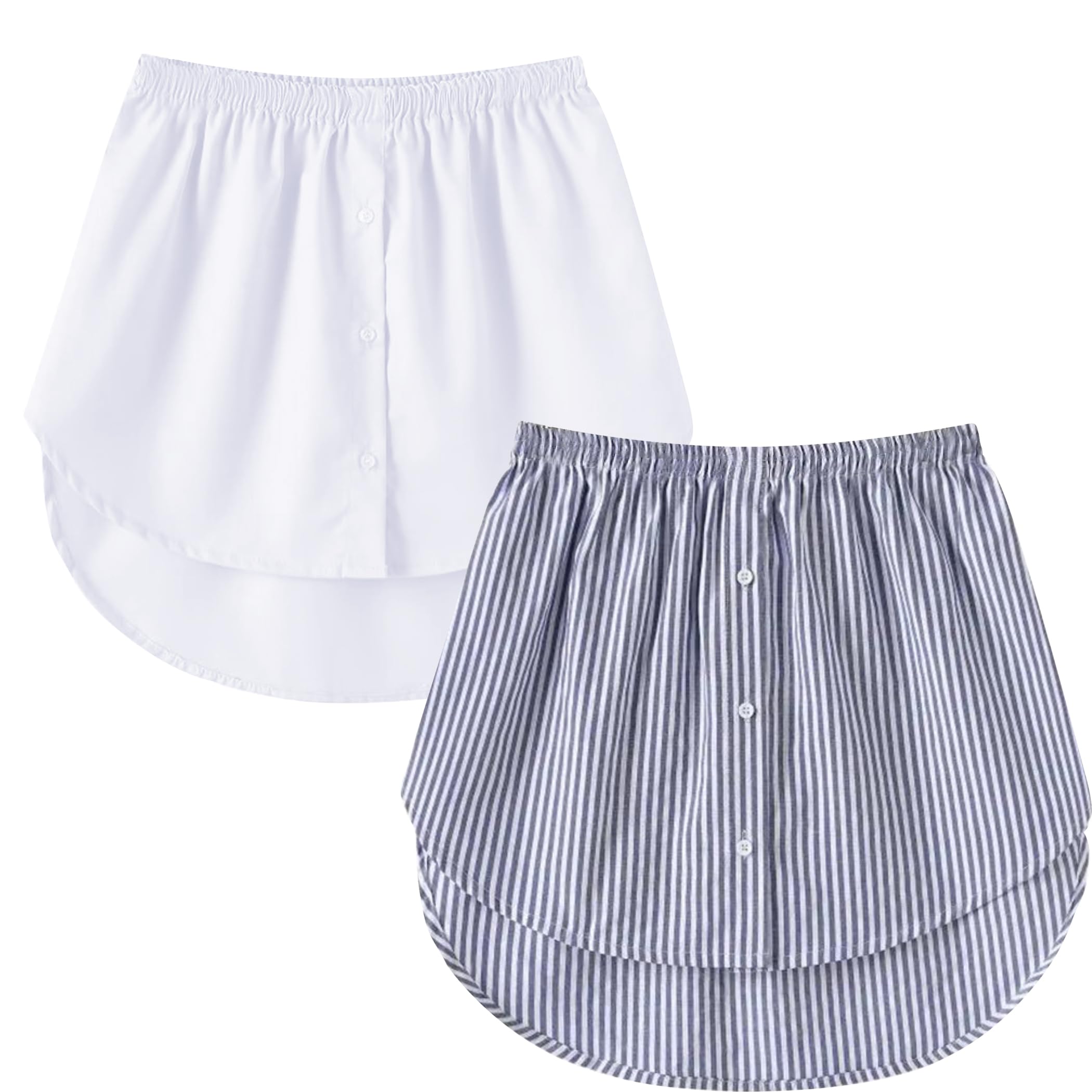 Extensor De Camisa Feminina Girstunm, Mini Saia Íntima Ajustável, Removível Em Camadas, Com Botões, 2 Peças, Listras Brancas E Azuis, Grandes