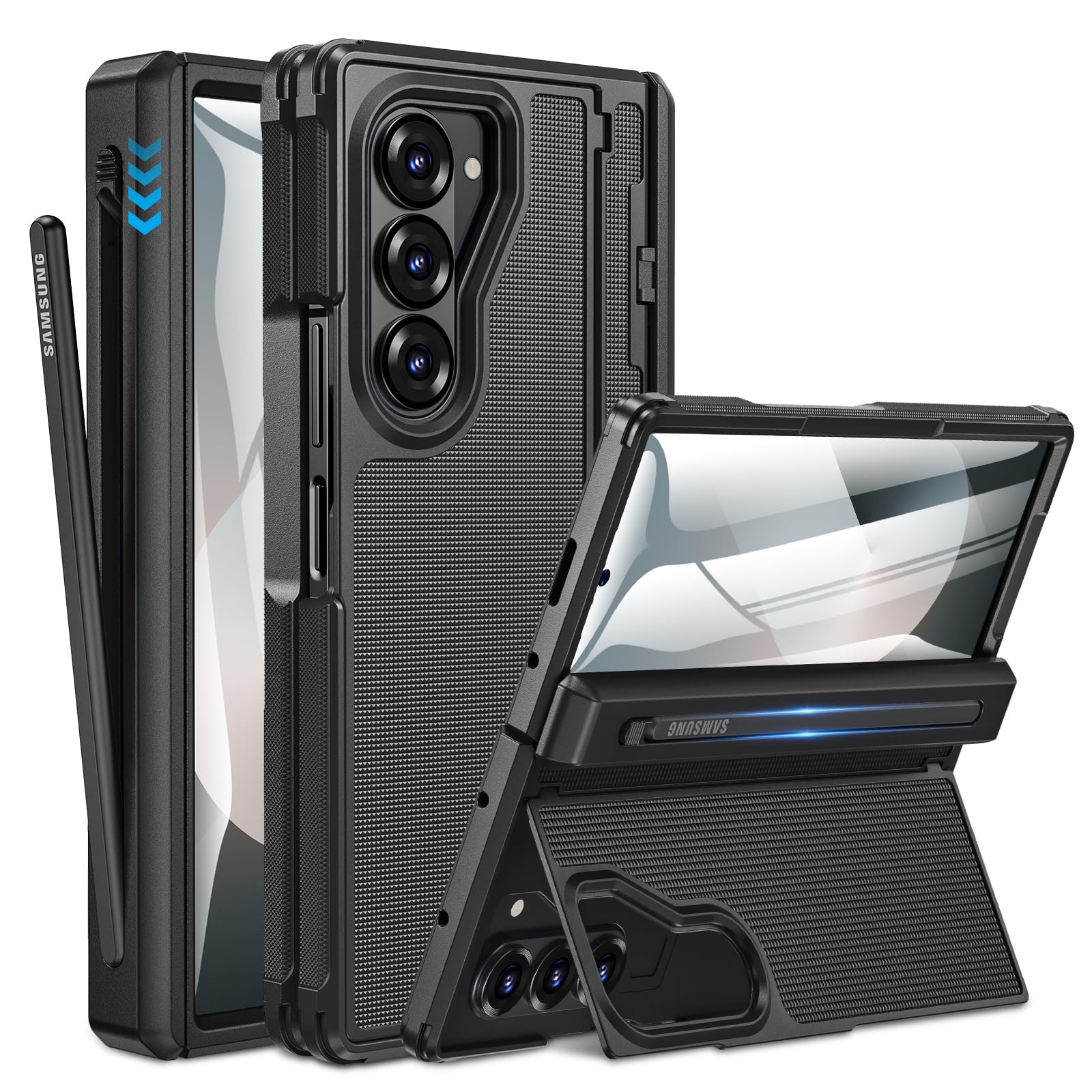 Capa Caka Para Samsung Galaxy Z Fold 6 Com Suporte Para Caneta S Preta