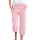 Calça Capri Feminina De Algodão E Linho Casual De Verão D05 Rosa Xxxxxl