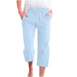 Calças Capri Lightning Deals Para Mulheres, Linho, Petite, Azul Claro