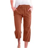 Calças Capris Femininas De Algodão E Linho Summer Loose B01 Coffee