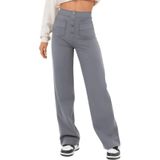 Calças Aifarld Straight Leg Flexi High Waist Para Mulheres, Cinza