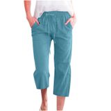 Calças Capri Femininas Casuais De Verão Com Cordão E Cintura Elástica