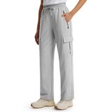 Calças Femininas Casuais Libin Para Caminhada, Cargo, Cinza Claro, Xl