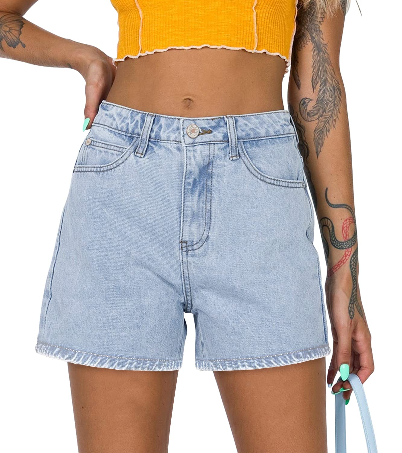 Apenas Shorts Jeans, De Cintura Alta, Elásticos Para Mulheres, Azul Claro L