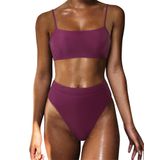 Conjunto De Biquíni Feminino Moshengqi, Alças Finas, Corte Alto, Vinho Tinto