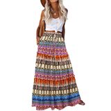 Saia Zeagoo Longa Plissada Floral Boho Maxi Com Bolsos Femininos