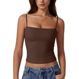 Camiseta Regata Feminina Qinsen Sem Mangas, Dupla Camada, Castanha Xs