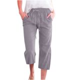 Calças Capris Femininas, Algodão, Linho, Verão, Retas, Pernas Largas