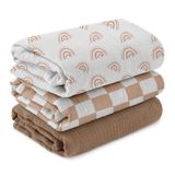 Cobertores De Musselina Lyrichom Baby Rainbow &amp; Grid 38 X 40 Polegadas