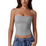 Camiseta Regata Feminina Qinsen Sem Mangas De Dupla Camada Cinza S