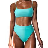 Conjunto De Biquíni Moshengqi Sexy Push Up De Cintura Alta Para Mulheres Azul S