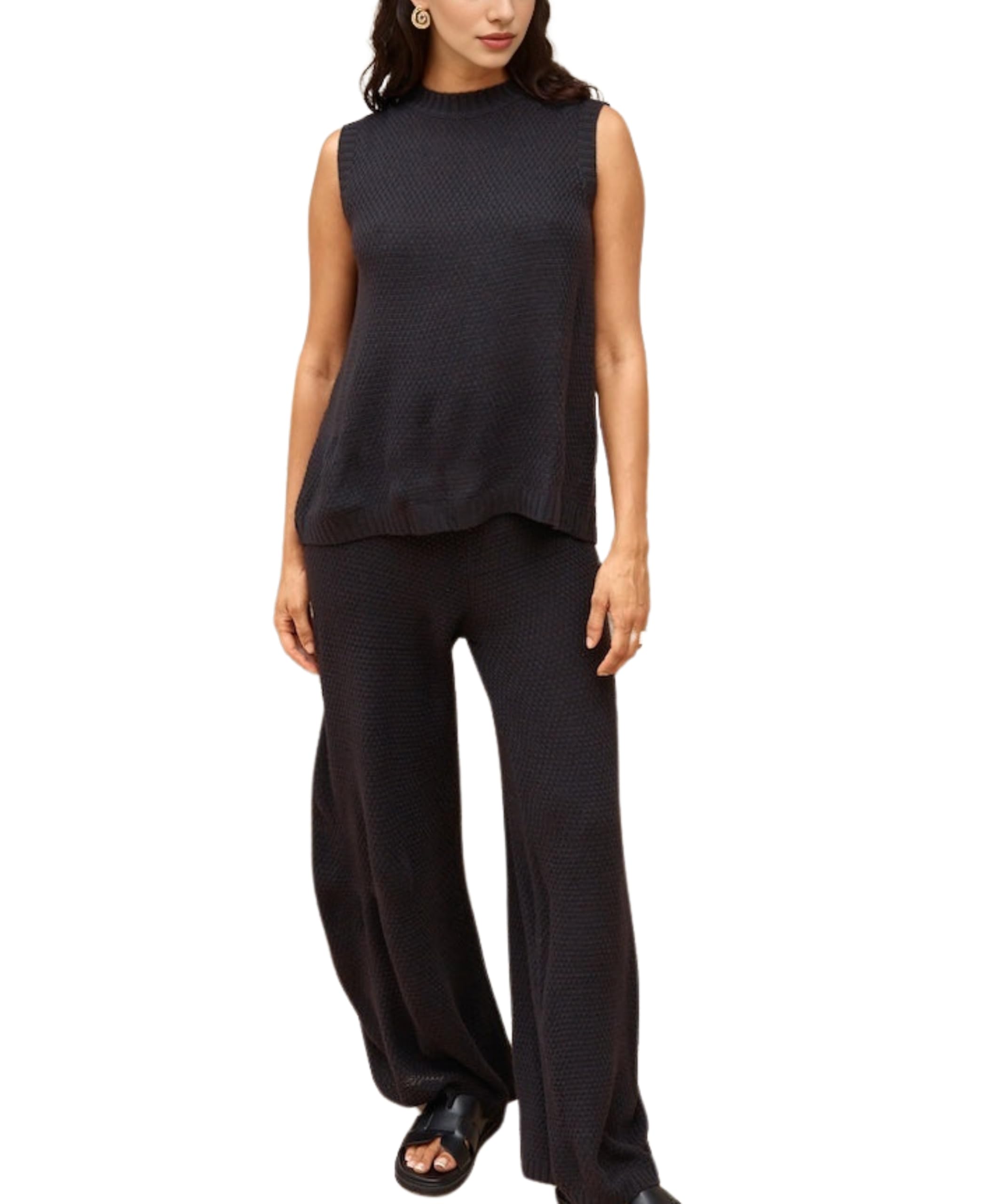 Conjunto De Lounge Puwei, Suéter Feminino Com Laço, Calças Largas, Pretas