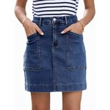 Saia Jeans Sidefeel, Cintura Alta, Elástica, Casual, Azul Escuro