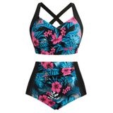 Roupa De Banho Feminina Hanna Nikole, 2 Peças, Folhas Azuis E Rosa 22+