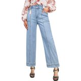 Jeans Femininos Estilosos, Casuais, De Cintura Alta, Perna Larga, Azul Celeste