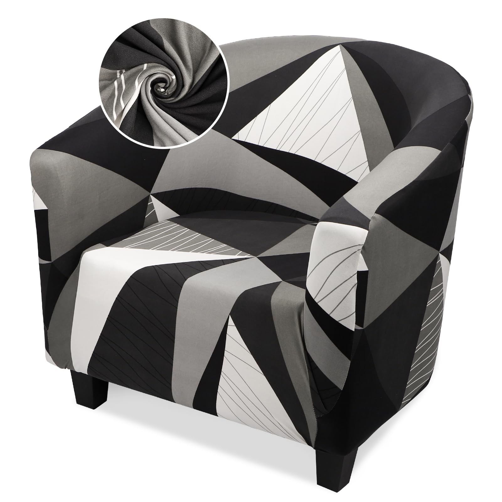 Slipcover Treaful Para Cadeira Barrel Em Poliéster Preto/cinza