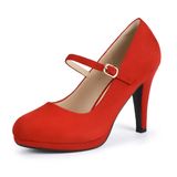 Sapatos Idifu Red Suede Mary Jane Platform Heels Para Mulheres