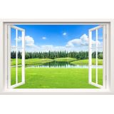 Mural De Parede Fake Window Nature Lake Scene 120x80cm Conjunto De 2