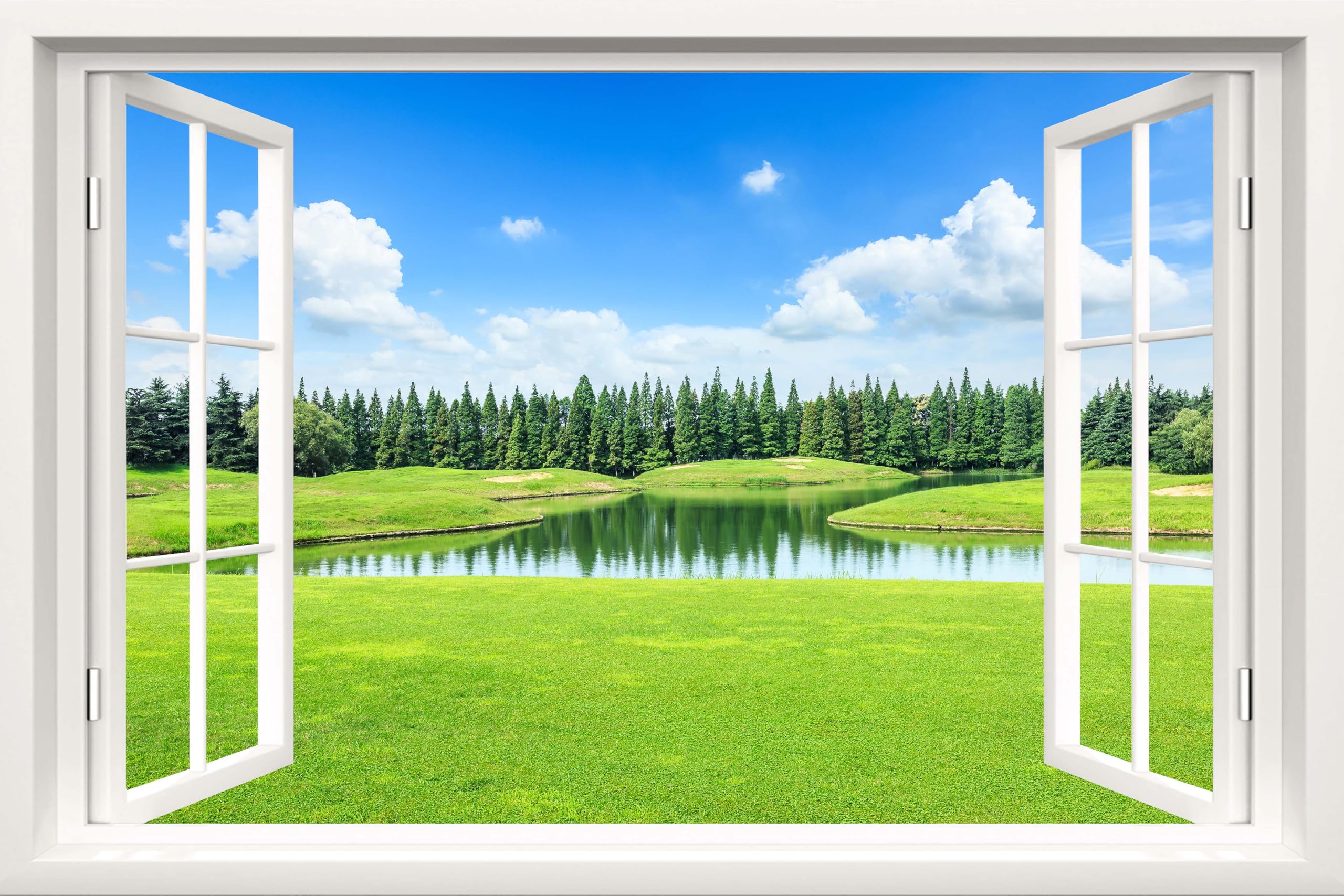 Mural De Parede Fake Window Nature Lake Scene 120x80cm Conjunto De 2