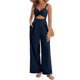 Macacões Agerway Dressy Summer Com Decote Em V Twist Azul Marinho M Para Mulheres