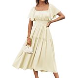 Vestido Longo Grace Karin Com Blusa Em Camadas, Manga Curta, Cáqui M