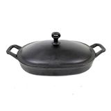 Assadeira De Ferro Lisa Oval Alça Ferro Com Tampa 35x24cm