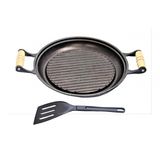 Chapa Grill Redonda Antiaderente Alça 23x23cm E Espátula