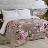 Edredom Coberdrom Sonobom Queen Sherpa E Manta - Floral Cinza