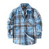 Camisa Jogal Para Meninos Xadrez De Manga Comprida, Flanela, Azul, Tamanho 8
