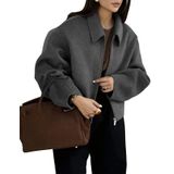 Jaqueta Feminina Bqdcqb, Lã Cortada, Quente, Inverno, Cinza