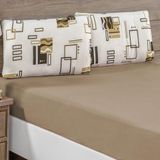 Jogo De Cama Lençol Siena Queen Malha Estampada 100% Algodão 3 Peças - Avelã