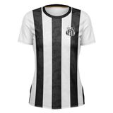 Camisa Santos Feminina Trix Listrada Oficial Braziline - Branco - P