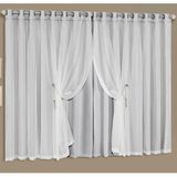 Cortina Luciana Lux Tecido Blackout E Voal 4,00m X 2,70m Janela Sala Quarto - Branco Gelo