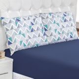 Jogo De Cama Lençol Siena Queen Malha Estampada 100% Algodão 3 Peças - Azul Geométrico