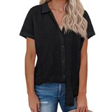 Camisa Feminina De Linho Com Botões Siliteelon Preta Gg Small