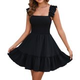 Vestido Glnege Summer Graduation A-line Ruffle Party Preto