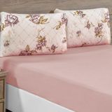 Jogo De Cama Lençol Siena Queen Malha Estampada 100% Algodão 3 Peças - Rosê Florido