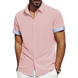 Camisa Masculina Pj Paul Jones De Manga Curta Com Botões Rosa