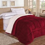 Coberdrom Apollo Queen Sherpa Pele De Carneiro + Manta Flannel 1 Peça - Vinho